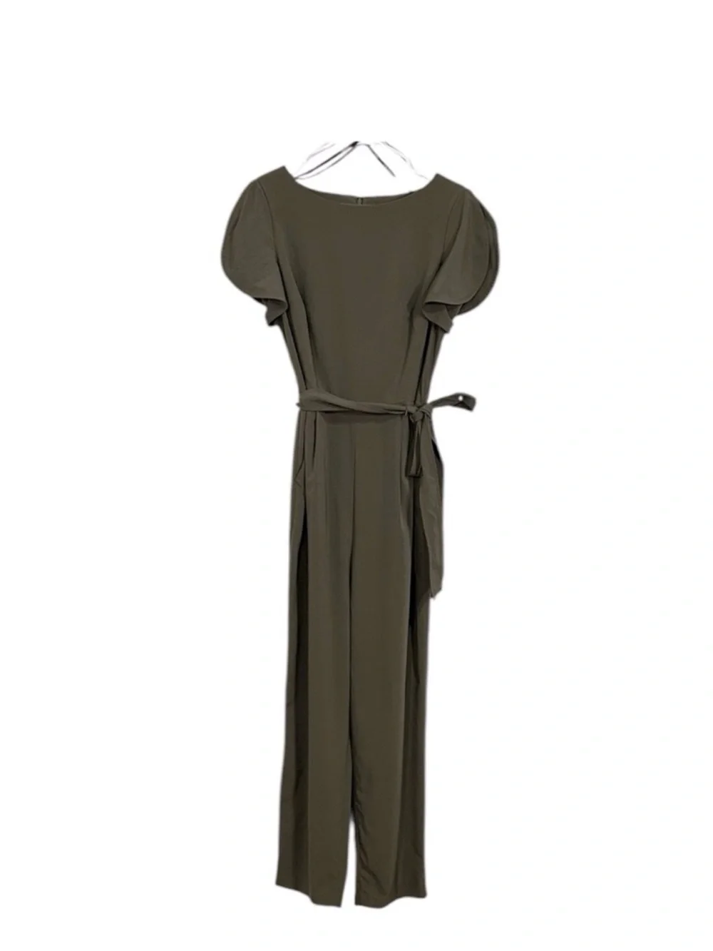 NEW Olive Green Cropped Belted Jumpsuit Sz 8 - Picture 2 of 13